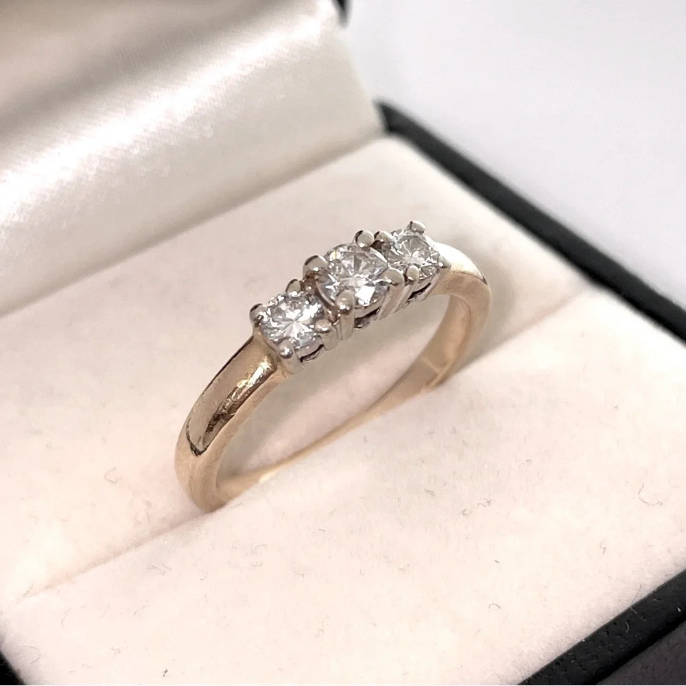 Solid Stamped 14K Yellow & White Gold 1/2CTW Natural Diamond Band Ring 3 Three
